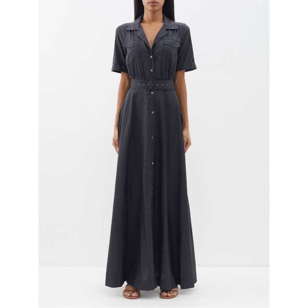 STAUD Millie Black Recycled Nylon Short Sleeve Maxi Shirt Dress Shirtdress sz 6 - Picture 12 of 14